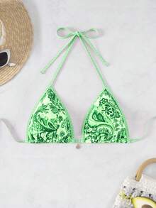 Swim Vcay Áo bikini cổ yếm họa tiết ngẫu nhiên mùa hè dành cho nữ VCAY - Màu xanh Bạc hà - Xem 3