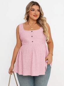 Plussiva Plus Size Maternity Button-Up Casual Blouse, Suitable For Outings And Vacations - Pink - View 6