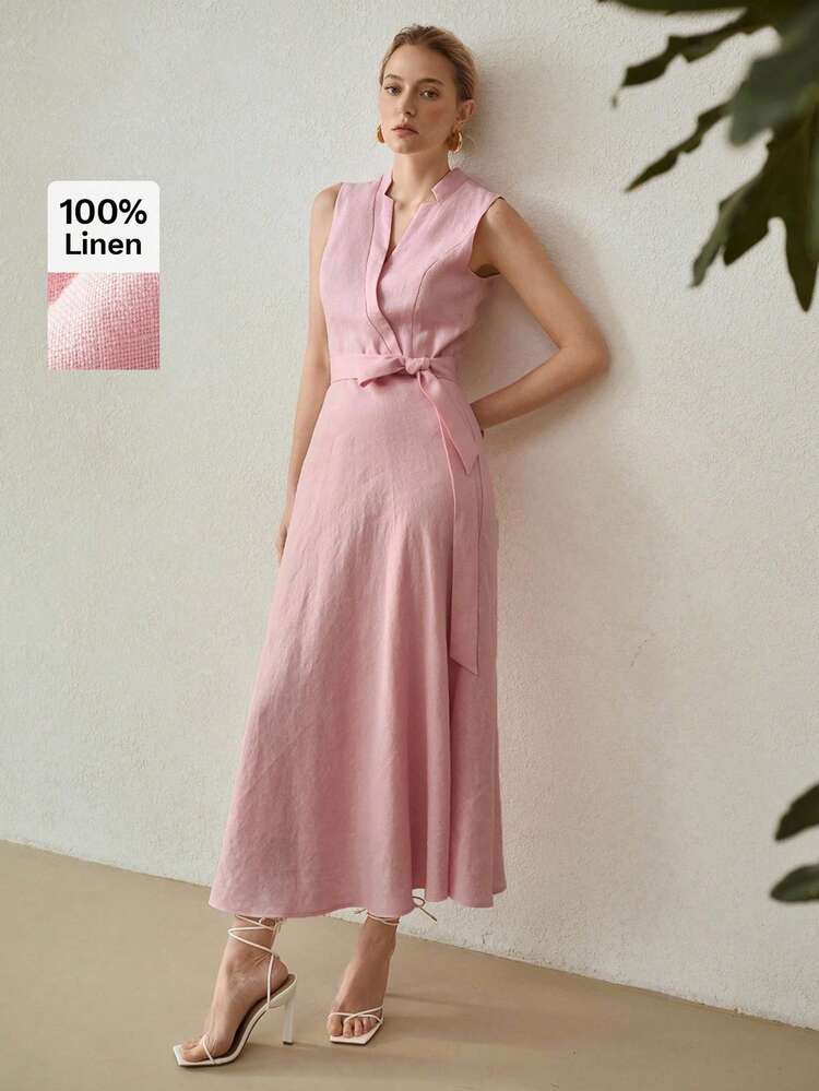 VESTIDO DE LINO CON CINTURÓN Y MUESCA