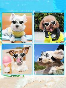 Heart-Shaped Dog Sunglasses UV Protection, Small Breed Puppy Goggles Waterproof Windproof Anti-Fog Adjustable Strap For Beach Outdoor - Multicolor - View 5