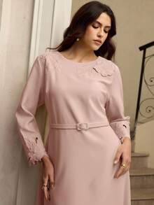 ZEYLAH Dusty Pink Cinched Waist Dress With Long Sleeves And Elegant Waistline Tea Party Autumn - Pink - View 5