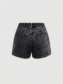 SHEIN Girlism Teen Girl Y2K Stonewashed Spring Break Asymmetric Waist Wrap Denim Skort, Summer - Black - View 2