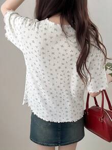 FRIFUL Women's Wavy Striped Loose Contrast Trim Short Sleeve T-Shirt, Summer Casual Wear - Green - View 6