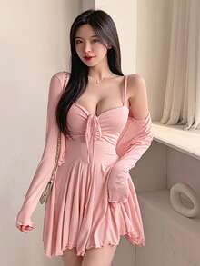 DAZY Women's Plain And Simple Daily Wear Two-Piece Set Lounge Sets For Women - Pink - View 3