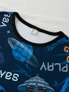 Blue Minimalist Astronaut Letter Print Short Sleeve & Shorts 2 Pieces Pajama Set For Teenage Boys - Blue - View 6