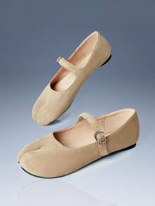 CUCCOO GRLICON Zapatos planos de moda para mujer con punta cuadrada, zapatos cómodos de estilo vacacional para fiestas y eventos, nuevos zapatos de tacón plano con hebilla y punta dividida, cómodos para la primavera y el otoño - Albaricoque - Ver 5
