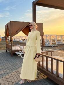 Solavon Women's Solid Color Pleated Casual Party & Travel Dress - Apricot - View 3