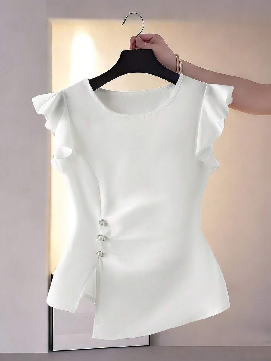 GlowEve CURVE Áo sơ mi cổ bẻ thanh lịch và thời trang cỡ lớn, thiết kế thắt eo, thoải mái cho các buổi hẹn hò và đi làm. - trắng - Xem 1