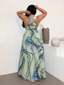 Maweii Plus Size Sleeveless Casual Vacation Fashionable Printed Sexy Dress - Multicolor - View 3