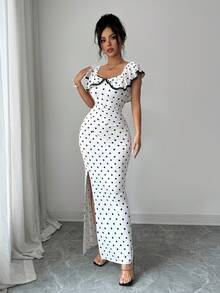 Elenzga Đầm nữ mùa hè màu đen chấm bi, chất liệu vải, xếp ly, viền ren, thiết kế xẻ tà, thanh lịch, thích hợp làm quà sinh nhật, hẹn hò, dự tiệc, ngày Valentine, lễ hội, du lịch, đi biển, phong cách đường phố, trang phục mùa hè, đầm hè, hàng mới về, sản phẩm thời trang, thiết kế độc đáo, đa năng. - Màu be - Xem 5