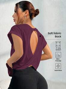 Rhythm Era Plus Size Women Sleeveless Backless Yoga Fitness Gym Vest Top - Burgundy - View 2