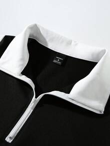 PAVTROS Men's Casual Colorblock Letter Print Polo Shirt, Summer Football - Black and White - View 4