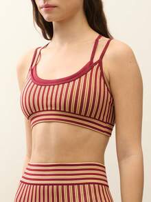 Nöista Part Of A Set, Sport's Bra In Stripes Structure, Seamless Style And Layering Detail In Burgundy. Activewear, Yoga, Gym, Workout, Barre, Pilates. - Burgundy - View 4