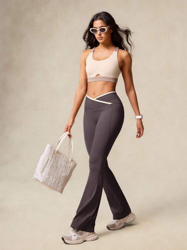OutZeal Calças Femininas para Atividades ao Ar Livre, Ginásio, Ioga, Caminhada, Controle de Barriga, Tecido Absorvente de Suor, Cintura Cruzada, Calça Flare, Calça Esportiva, Primavera e Verão - Roxo - Visão 8