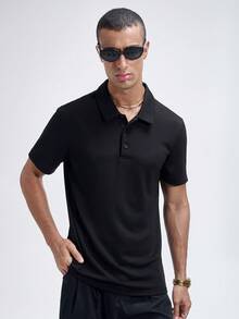NobleFwd Men's Summer Solid Short Sleeve Casual Polo Shirt For Commute - Black - View 4