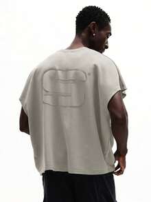 SUMWON Oversized Relaxed Fit Tank Top With Large Logo Back Print Casual Summer Sleeveless Shirt - Beige - View 1