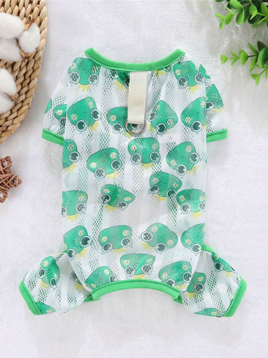 Pijamas lindos para perros y gatos pequeños y medianos - Pijamas suaves, transpirables y duraderos con diseños de dibujos animados divertidos - Mono de confort para las cuatro estaciones, ropa para mascotas para todas las temporadas, mono de mascota durable, ropa para mascotas - Verde - Ver 1