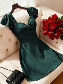 GlowEve Đầm ngắn gợi cảm, thanh lịch dành cho nữ, lấp lánh - Màu xanh lá cây đậm - Xem 1