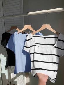 Comfortcana Kaos Lengan Pendek Pas Badan Wanita Ukuran Besar untuk Musim Panas, Kasual, Serbaguna - MultiWarna - View 5