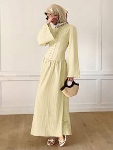Solavon Women's Solid Color Pleated Casual Party & Travel Dress - Apricot - View 4