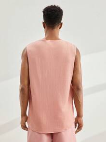 Driftmere Men's Casual Plain Textured Letter Muscle Top For Summer Men Muscle Shirts Men Summer Tops Tank Top For Men Men Sleeveless, 2000s Style - Pink - View 7