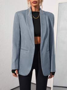 Aveloria Modichic Blazer de traje de oficina de diseño de dama de oficina de moda de unicolor - Neblina azul - Ver 5