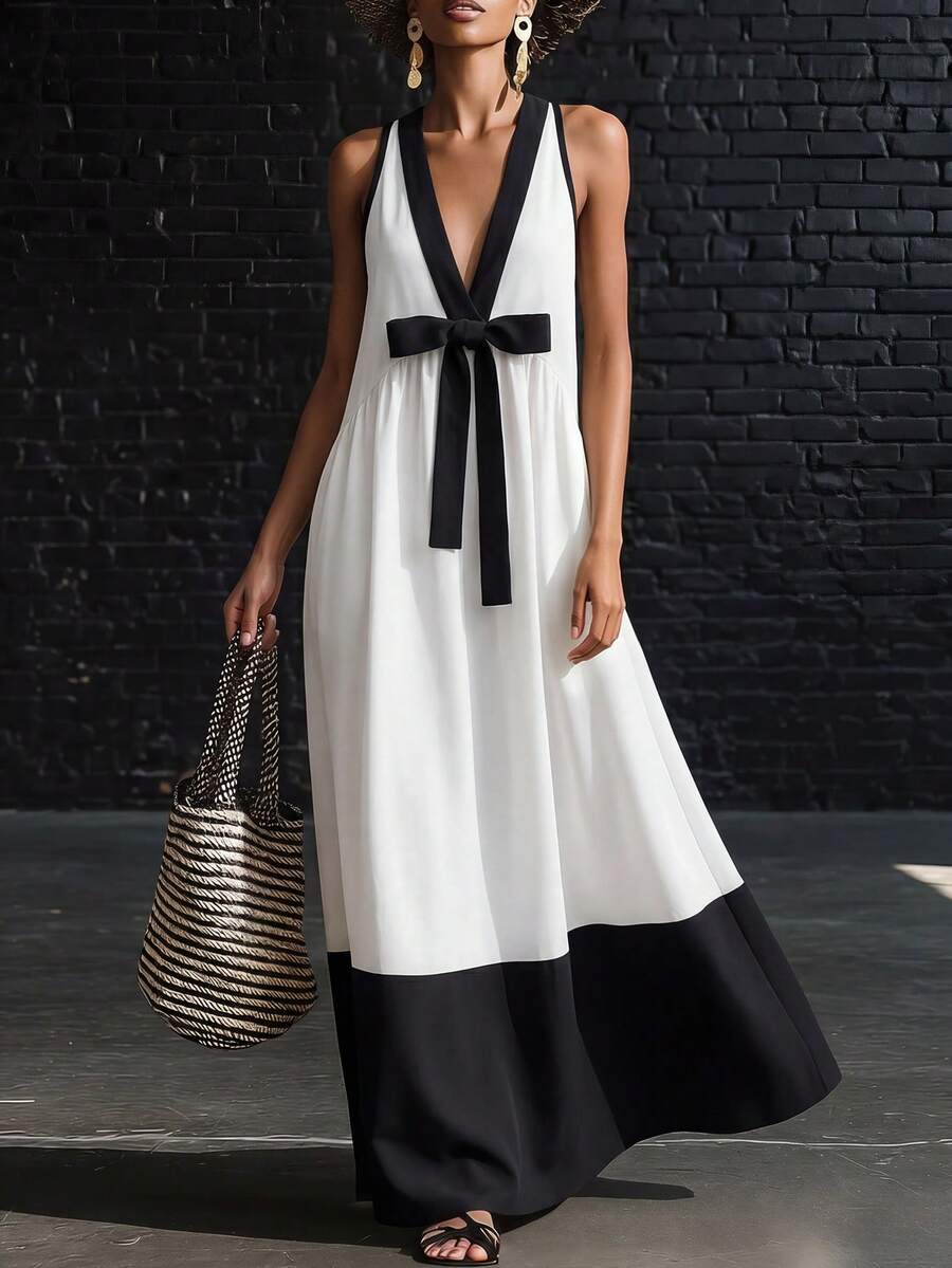 Omancia Sleeveless Camisole Fabric Patchwork Elegant Romantic Casual Commute Slouchy Women Dress, Vacation - Multicolor - View 1