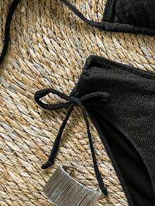 Soleia Bộ đồ bơi màu trơn dành cho nữ, thích hợp cho kỳ nghỉ và đi biển mùa hè, bikini. - màu đen - Xem 5