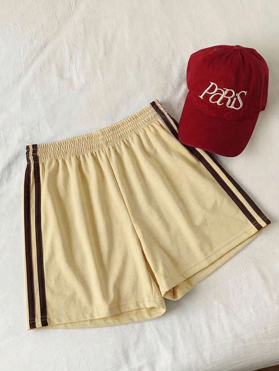 Comfortcana Quần short nữ cạp chun phối màu, kiểu dáng thường ngày đa năng, thích hợp mặc hàng ngày. - Màu vàng - Xem 1