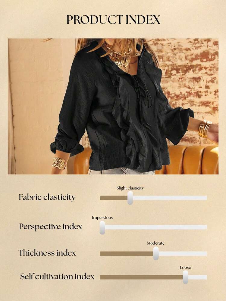 Aralina Ruffled V-Neck Long Sleeve Front Tie Blouse - Black - View 9