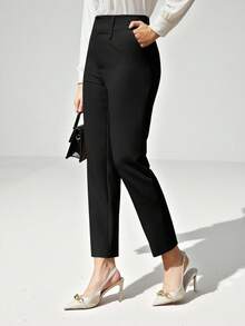 Aveloria Modichic Pantalones de traje ajustados de nueve puntos para mujer - Negro - Ver 4