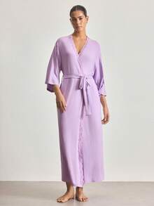 Ocili Comfortable Lace Robe For Women - Mauve Purple - View 4