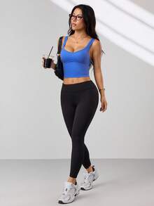 SHEIN Dewbera 女士无缝性感无垫运动吊带背心 - 藍色 - 查看 6