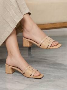Giày sandal quai ngang mũi vuông đính đá cho nữ, thích hợp làm quà Giáng sinh - Màu be - Xem 9