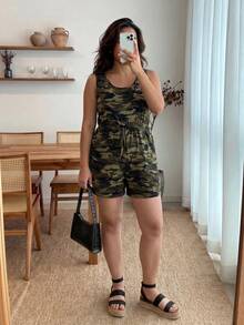 Enliva Plus 迷彩印花抽绳腰部连体衣，夏季 - 彩色 - 查看 3