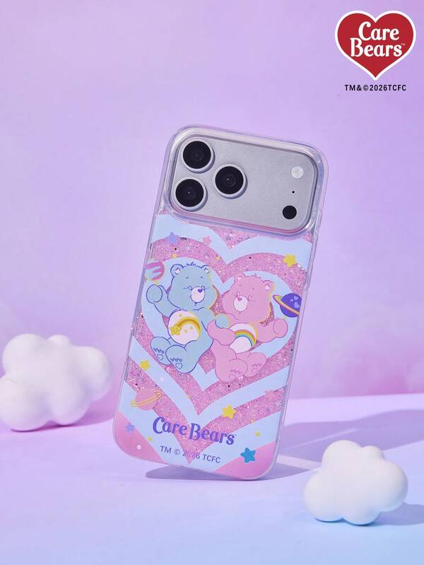Care Bear X Joivida 1 ชิ้น เคสโทรศัพท์อีพ็อกซี่กลิตเตอร์ลายหมีสายรุ้งสำหรับ Apple 13-17 Series, พิมพ์การ์ตูนสีสันสดใสน่ารัก, กันกระแทก & ป้องกันรอยนิ้วมือ, ฝาครอบป้องกันประกาย, ของขวัญน่ารักสำหรับใช้ประจำวัน