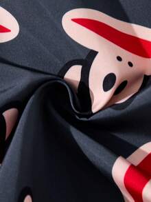 Paul Frank X SHEIN Quần short đi biển cạp rút họa tiết khỉ dành cho nam, mùa hè, phong cách Hawaii - Màu xám đen - Xem 4