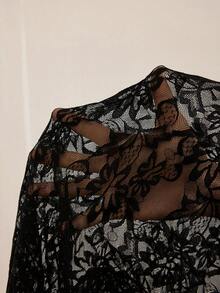 SHEIN CURVE+ Chân váy ren dáng lệch vạt thời trang mùa hè/xuân dành cho nữ cỡ lớn - màu đen - Xem 9
