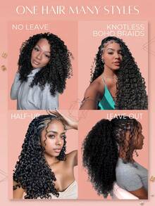 Boho Braids Burmese Curly Knotless Pre-Separated Crochet Hair Extensions 100% Human Hair Burmese Curly Feather Hair Boho Braid Feather Line Hair Braids Natural Color - Natural Black - View 12