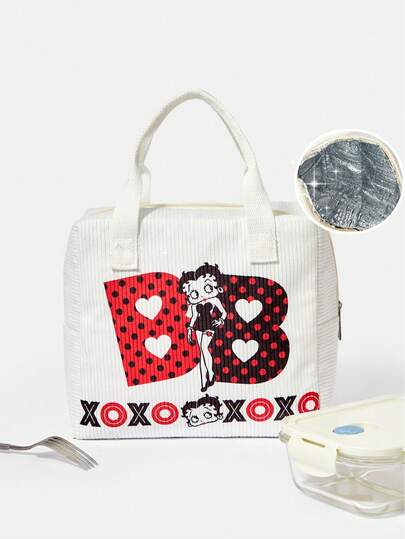 Betty Boop x SHEIN Una bolsa de almuerzo aislada con tema de Betty Boop, versátil en múltiples escenarios, con gran capacidad, ultra ligera y portátil, duradera, versátil y práctica, con alto valor estético, estilo de moda, estilo minimalista de ocio, estilo falso, estilo neutro, estilo deportivo, estilo lindo, estilo de dibujos animados, combinación de colores portátil, transpirable, duradera, plegable, almacenamiento a prueba de polvo, para uso en vacaciones, al aire libre, en la oficina, como regalo, para ir y venir, viajar, vacaciones, opción preferida de mujeres jóvenes y trabajadores de oficina