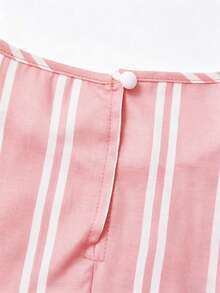 Linhara Women's Summer Striped Round Neck Ruffle Sleeve Retro Casual Blouse, Suitable For Weekend Shopping, Cafe Visits, Commuting To Work, Daily Wear - Pink - View 5