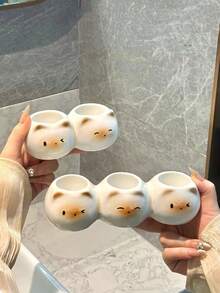 1PC Ceramic Cute Siamese Cat Electric Toothbrush Holder Stand Organizer For Couple Toothpaste Placement Bathroom Countertop Home Decor Bathroom Storage Gift Fall Decor Back To School Bathroom Accessories Cat Lover Gift - Multicolor - View 7