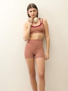 Nöista Part Of A Set, Sport's Bra In Stripes Structure, Seamless Style And Layering Detail In Burgundy. Activewear, Yoga, Gym, Workout, Barre, Pilates. - Burgundy - View 6