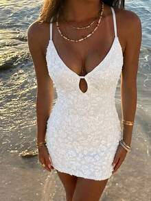 Glamine Women's Backless Tie-Up Party Bachelorette Party Dress.Summmer Dresses For Women, Outfit For Women,Beach Outfit For Women, Elegant Sexsy Party Dresses For Women,Wedding Party Dress,Graduation Dress Women ,Elegant Dresses For Ladies,Graduation Season Outfits , Dresses ,Sequin Dress,White Dress For Women, - White - View 7
