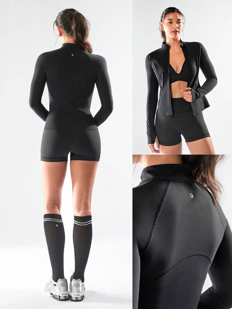 FeatherFit™ For DD+ Slim-It Streamline Performance Secure Pockets Zip Up Long Sleeve Jacket Low Impact Yoga Pilates Daily Spring Summer