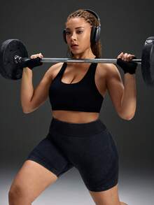 Powerista 大码女士纯色无背运动文胸 - 黑色 - 查看 8