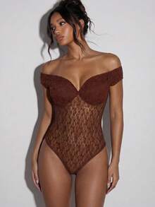 Normani Body de encaje elegante en tonos marrones de verano, atuendos para mujer para club nocturno, concierto, Y2K, vintage de los 90, rave, festival, streetwear, fiesta, playa y boda - Café integral - Ver 4