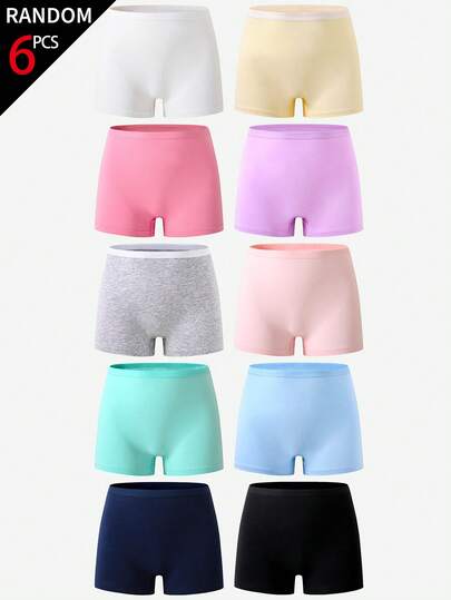 6 chiếc/gói Quần lót cotton mềm mại, thoải mái, dễ thương, nhiều màu sắc, in họa tiết dành cho bé gái, kiểu dáng ngẫu nhiên.