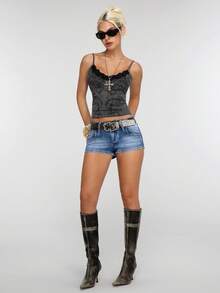 Shorts de mezclilla de cintura baja estilo urbano  Unity - Lavado medio 3 - Ver 5