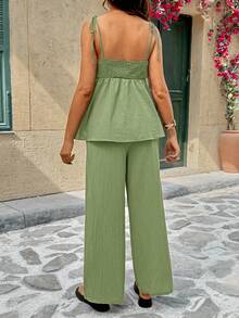 SHEIN Maternity Summer Vacation Solid Color Camisole And Pants 2 Pieces Set - Army Green - View 9